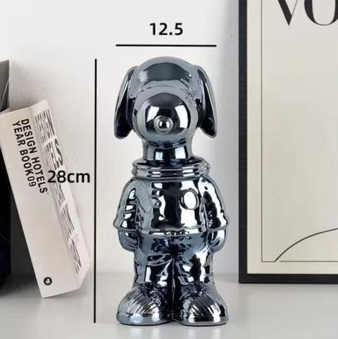 Schwarz eloxierte Kosmonautenhundestatue 28 cm