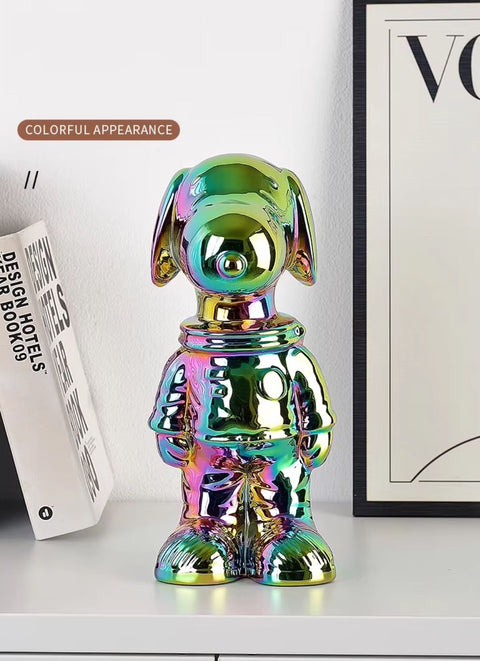 Mehrfarbig eloxierte Kosmonautenhundestatue 28 cm
