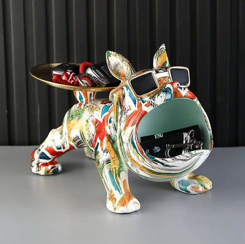 Pop-Art-Bulldogge-Hundestatue mit Tablett 20 cm