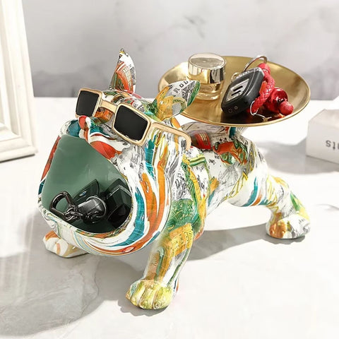 Pop-Art-Bulldogge-Hundestatue mit Tablett 20 cm