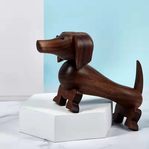 Statue Dackelhund nordischer Stil aus Holz 10 cm