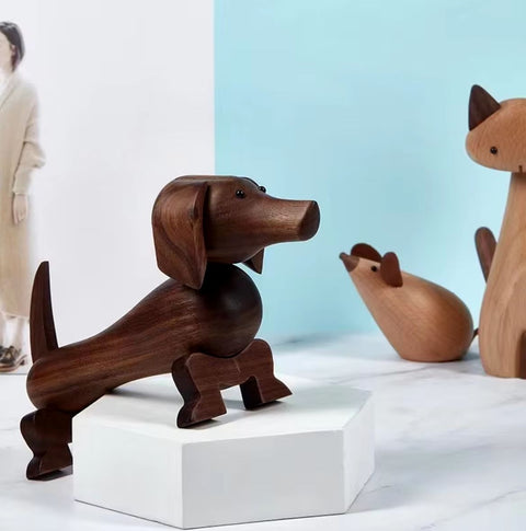 Statue Dackelhund nordischer Stil aus Holz 10 cm