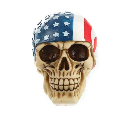 Biker-Totenkopfstatue mit amerikanischer Flagge, 14 cm