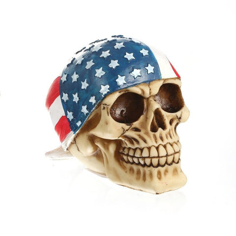 Biker-Totenkopfstatue mit amerikanischer Flagge, 14 cm