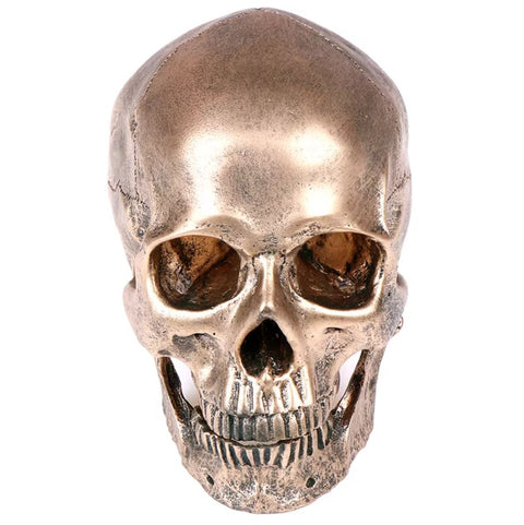 Totenkopfstatue aus bronzefarbenem Harz, 14 cm