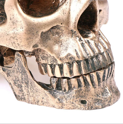 Totenkopfstatue aus bronzefarbenem Harz, 14 cm