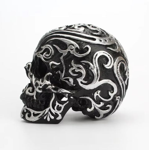 Mexikanische Totenkopf-Statue schwarz-weiß 12 cm