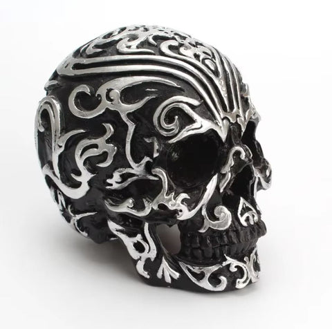 Mexikanische Totenkopf-Statue schwarz-weiß 12 cm