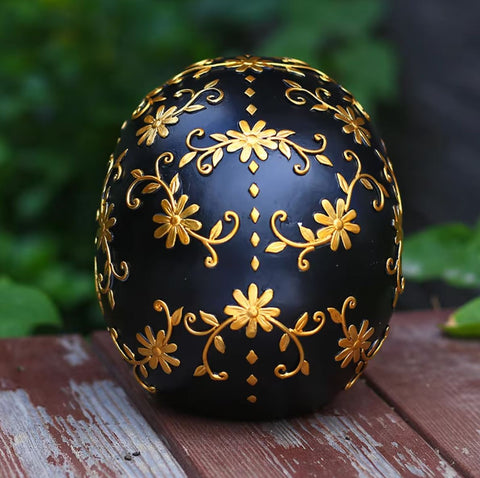 Schwarz-goldener mexikanischer Totenkopf / Totenkopf 14 cm
