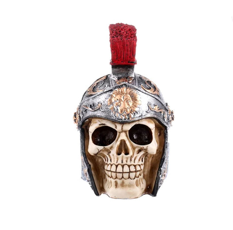 Statue Schädel Totenkopf mit spartanischem Helm 18 cm