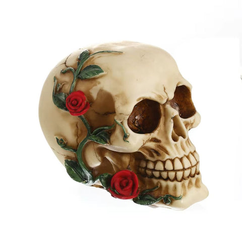Totenkopfstatue mit Rosen 11 cm
