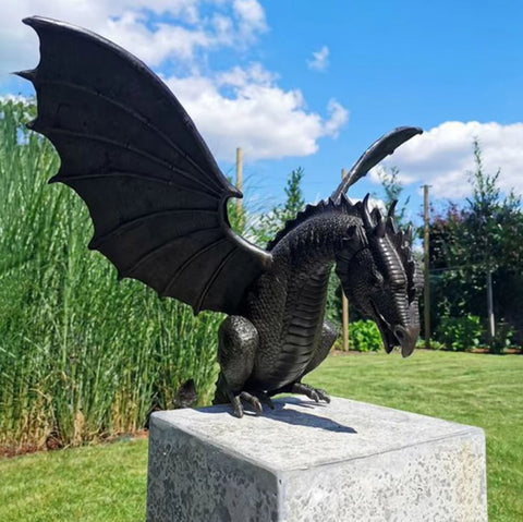 Drachenstatue aus Kunstharz für Außenbereich / Garten - Brunnenkompatibel - 30 cm