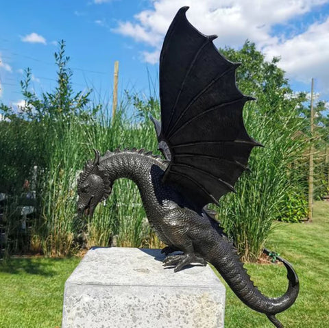Drachenstatue aus Kunstharz für Außenbereich / Garten - Brunnenkompatibel - 30 cm