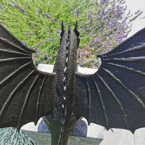 Drachenstatue aus Kunstharz für Außenbereich / Garten - Brunnenkompatibel - 30 cm