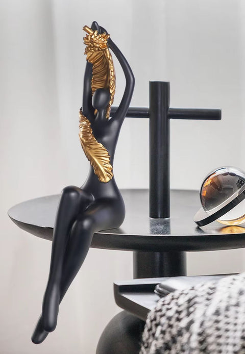 Moderne Frauenstatue aus Kunstharz – schwarz 55 cm