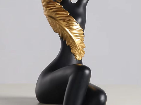 Moderne Frauenstatue aus Kunstharz – schwarz 55 cm