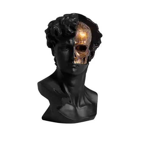 Schwarze griechische Statue, goldener Totenkopf 28 cm