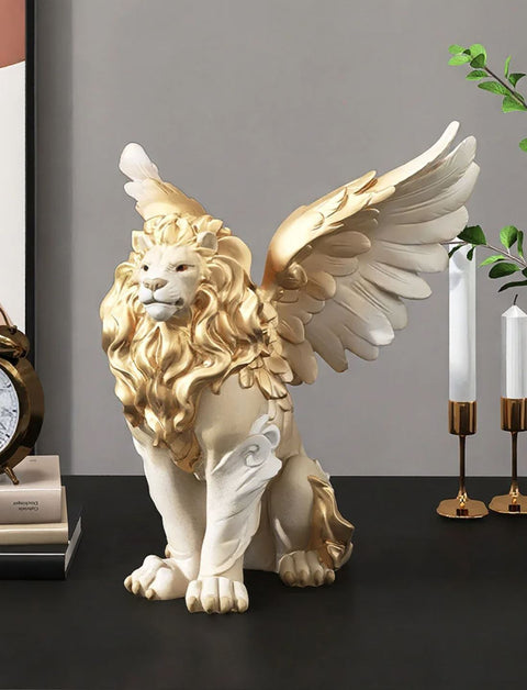 Geflügelte Löwenstatue weiß/gold 27 cm