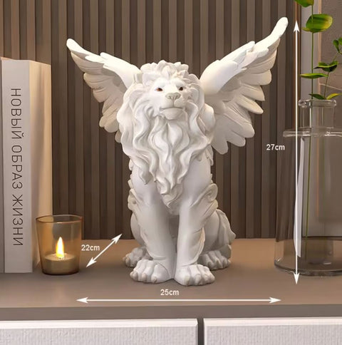 Weiße geflügelte Löwenstatue 27 cm
