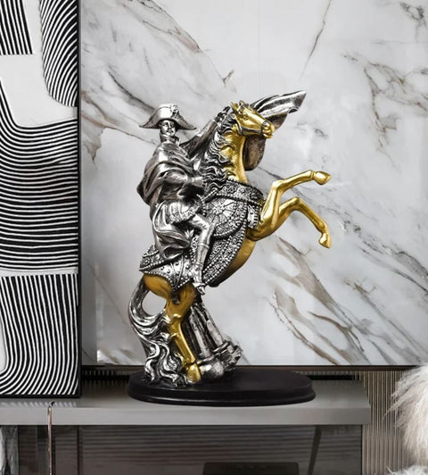 Napoleon-Statue auf silbernem Pferd 28 cm