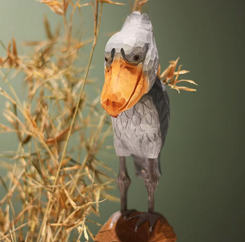 Statue Vogel Storch mit Walkopf aus Holz 16 cm