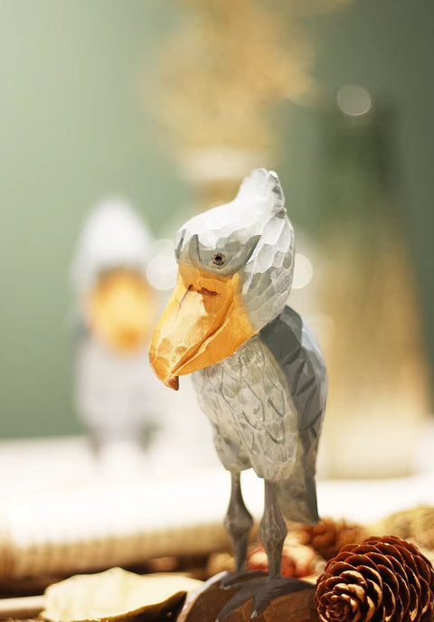 Statue Vogel Storch mit Walkopf aus Holz 16 cm