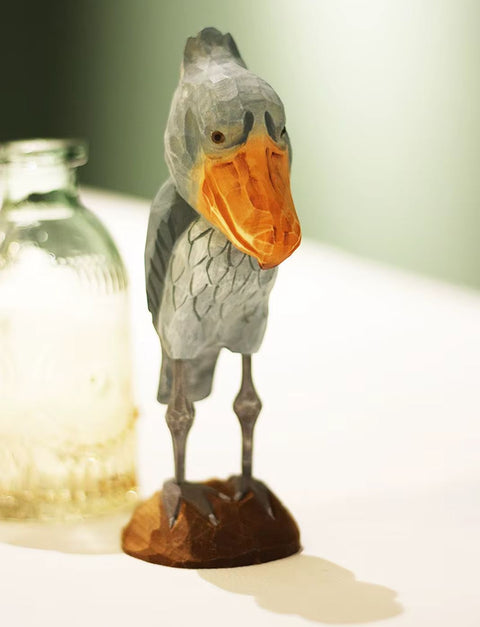 Statue Vogel Storch mit Walkopf aus Holz 16 cm