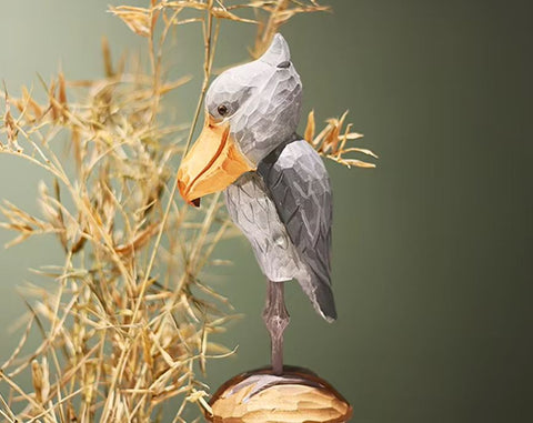 Statue Vogel Storch mit Walkopf aus Holz 16 cm