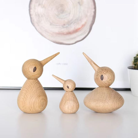 Vogelstatue mit spitzem Schnabel aus Holz im nordischen Stil, 10 cm