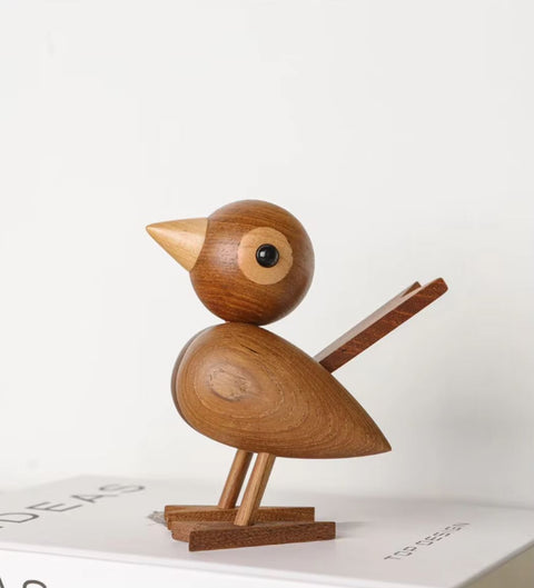 Vogelstatue aus Holz im nordischen Stil, 12 cm – dunkle Eiche