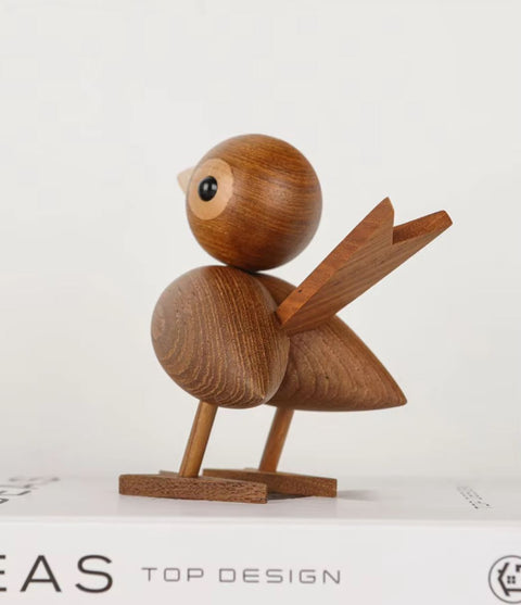 Vogelstatue aus Holz im nordischen Stil, 12 cm – dunkle Eiche
