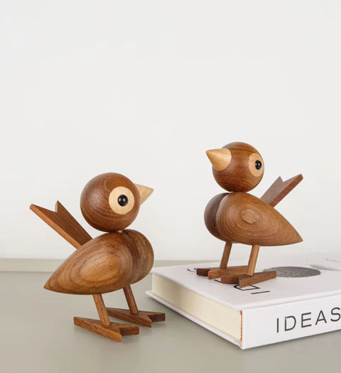 Vogelstatue aus Holz im nordischen Stil, 12 cm – dunkle Eiche