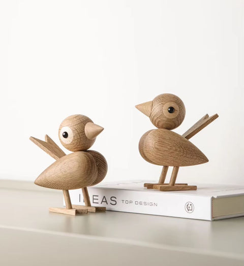 Vogelstatue aus Holz im nordischen Stil, 12 cm – helle Eiche