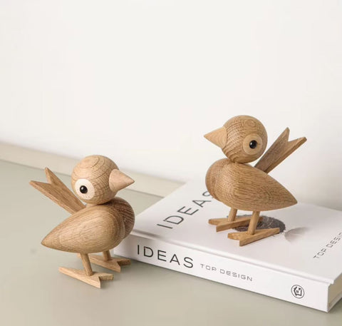 Vogelstatue aus Holz im nordischen Stil, 12 cm – helle Eiche
