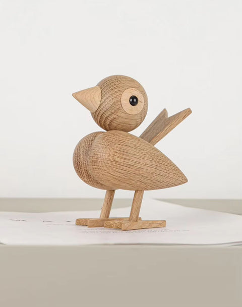Vogelstatue aus Holz im nordischen Stil, 12 cm – helle Eiche