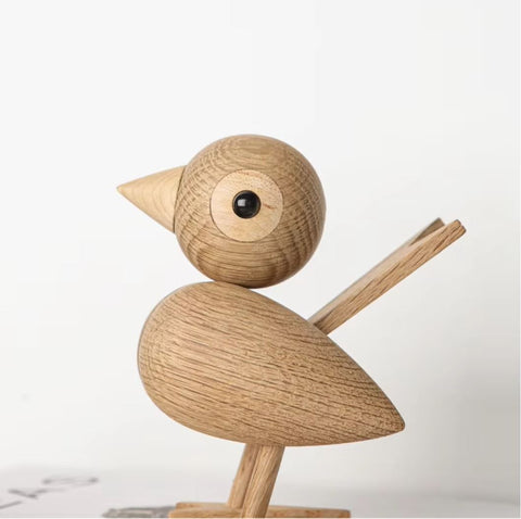 Vogelstatue aus Holz im nordischen Stil, 12 cm – helle Eiche