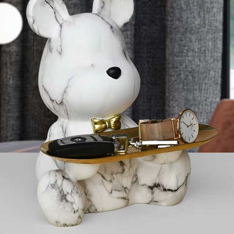 Bärenfigur in Marmoroptik mit goldenem Sockel – Dekorationsobjekt, 23 cm