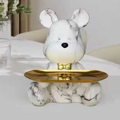 Bärenfigur in Marmoroptik mit goldenem Sockel – Dekorationsobjekt, 23 cm