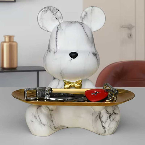 Bärenfigur in Marmoroptik mit goldenem Sockel – Dekorationsobjekt, 23 cm