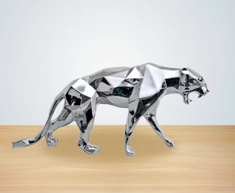 Origami-Panther-Statue aus silbernem Harz, 70 cm