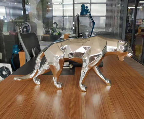 Origami-Panther-Statue aus silbernem Harz, 70 cm