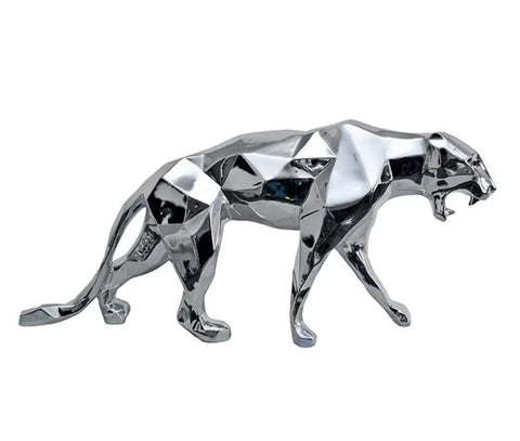 Origami-Panther-Statue aus silbernem Harz, 70 cm