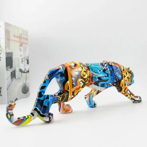 Panther-Graffiti-Statue aus Harz 14 cm