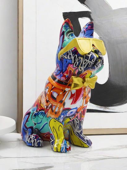 Bulldoggenstatue mit Popart-Lünette 25 cm