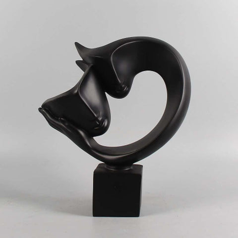 Abstrakte Paarstatue aus schwarzem Harz, 27 cm