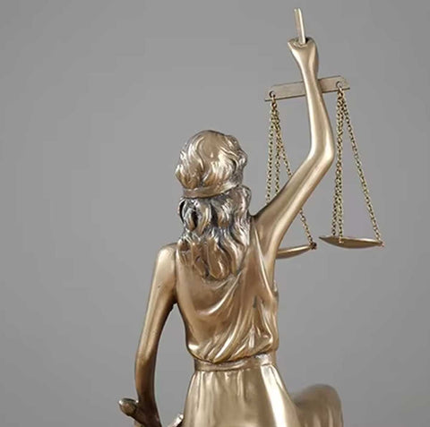 Buchstützen in Form der Justitia-Statue aus Bronze – 2er-Set – 26 cm