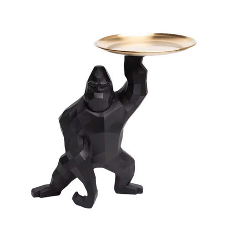 Statue Gorilla schwarz mit Tablett 33 cm