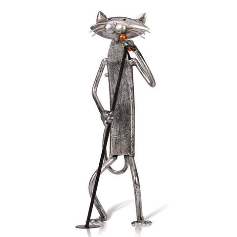 Metallkatzenstatue Musiker Sänger 26 cm