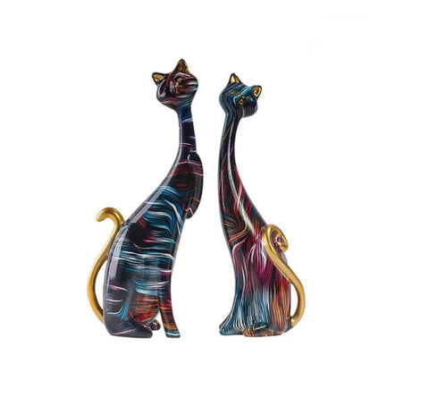 Feuerwerkspaar Katzenstatue 24 cm