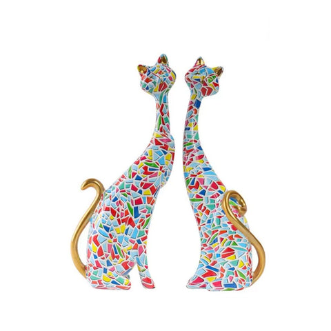 Mosaikpaar-Katzenstatue 24 cm